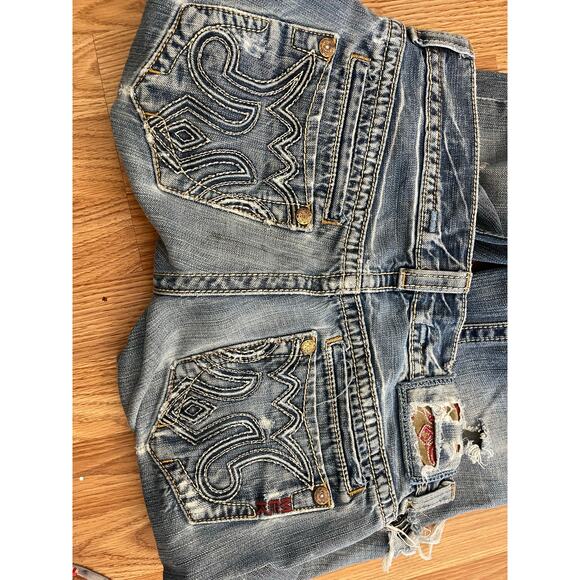 MEK Denim Blue Jeans Grand Island Distressed Button Flap Pockets 32x32 - Picture 5 of 10